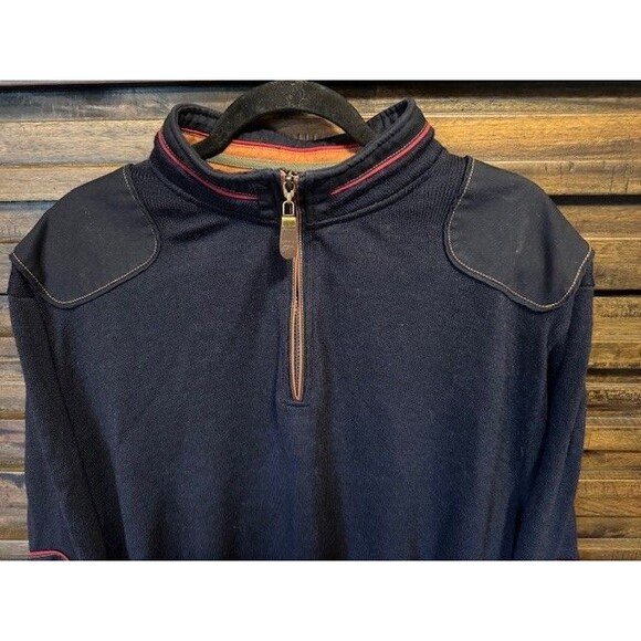 ORVIS 1/4 ZIP 100% MERINO WOOL Upton Navy Sweater Men’s Size XL Elbow Patches - Picture 3 of 13